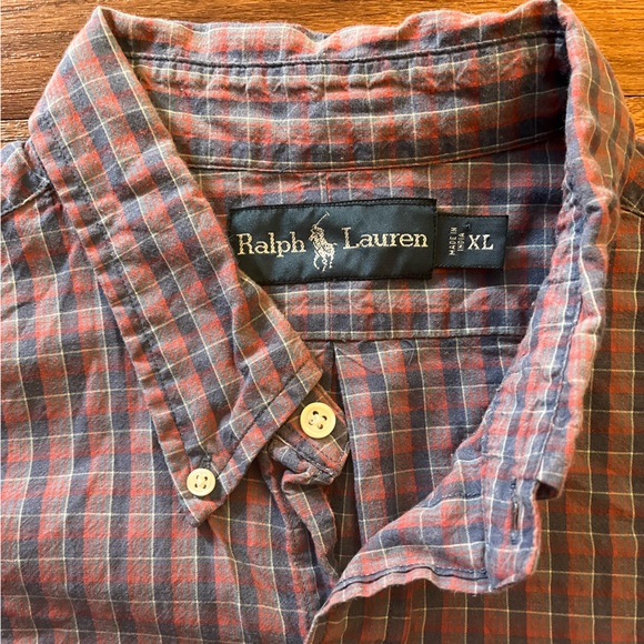 Polo Ralph Lauren L/S Button Down Front Shirt Navy Blue Red Plaid Men's XL - Picture 5 of 7